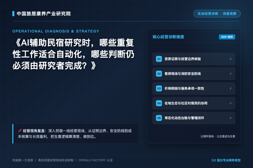 AI辅助民宿研究时，哪些重复性工作适合自动化，哪些判断仍必须由研究者完成？